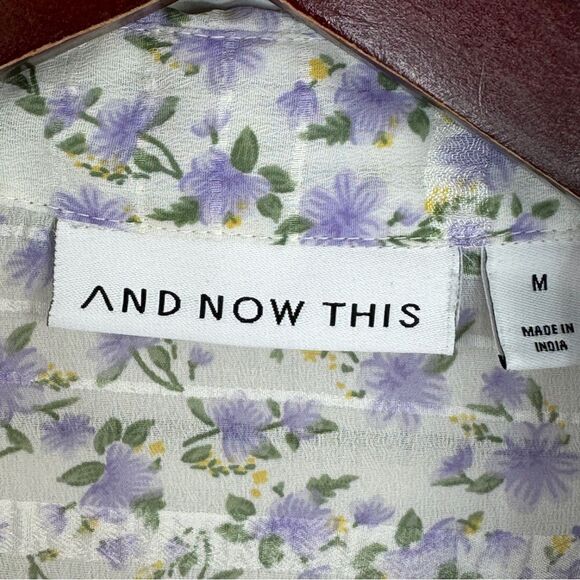And Now This Floral Button Front Crop Utility Shirt Blouse White Purple Medium - Picture 11 of 14